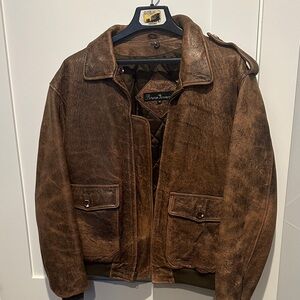 Brown Leather Bomber Jacket